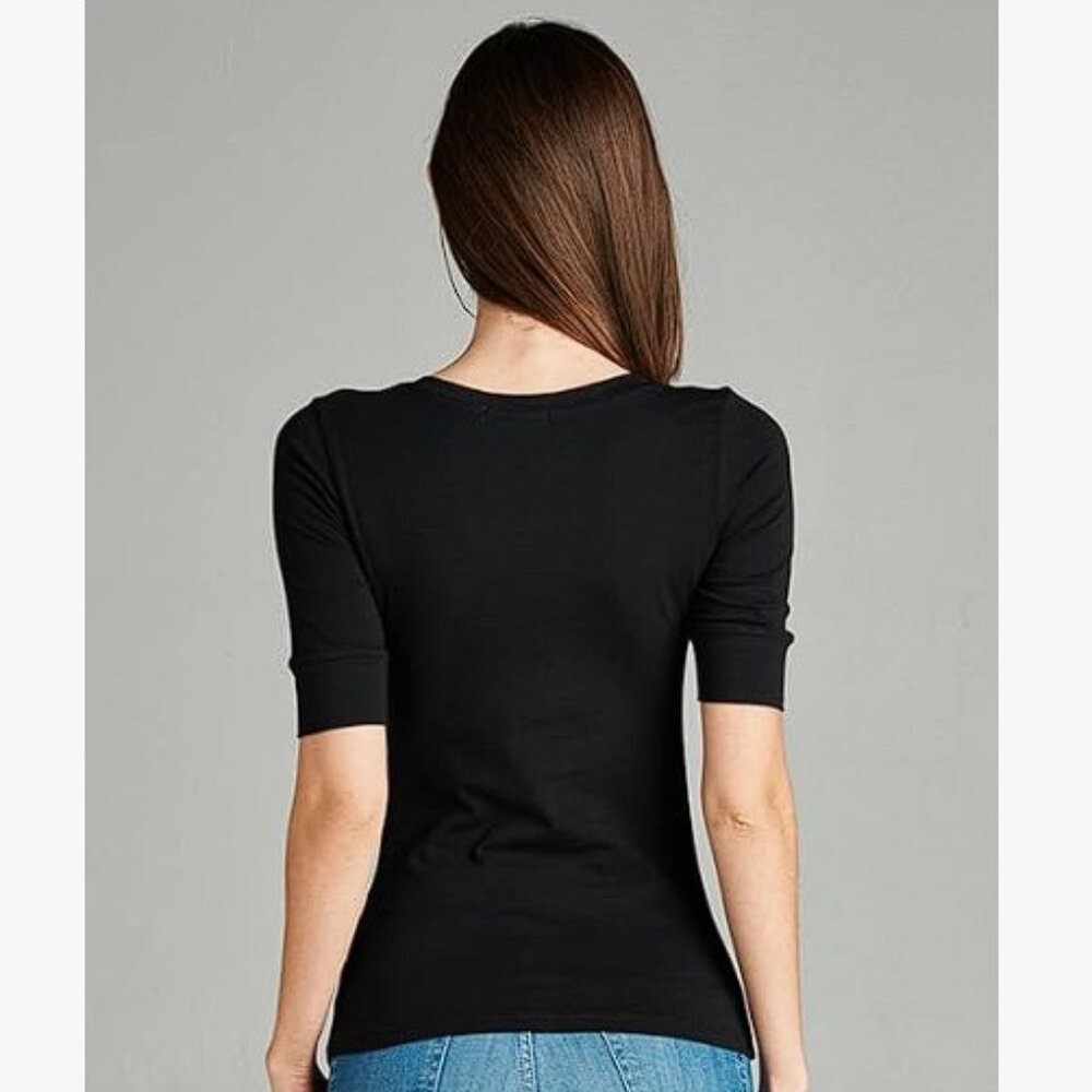 Women's Basic Elbow Sleeve V-Neck - Picture 3 of 3